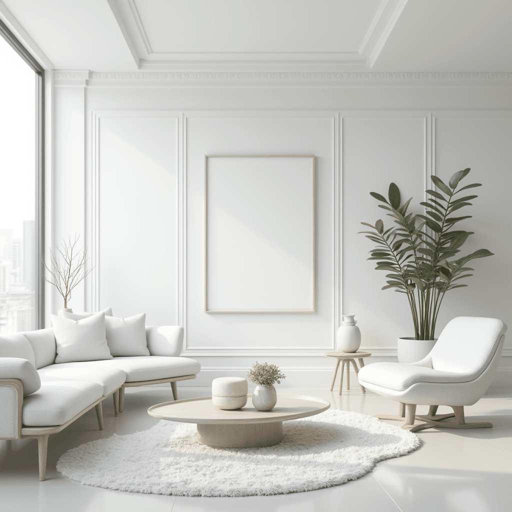 white theme living room